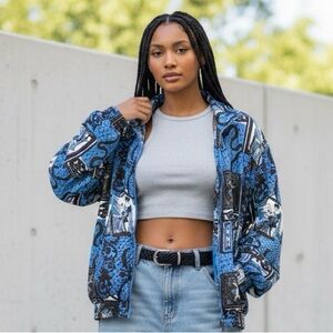 RARE Carte 100% SILK Art Print Bomber Jacket XL | Vintage 90s Renaissance Style